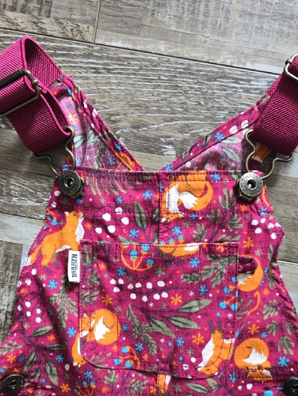 Duluth Trading Co Pink Floral Fox Print Kids Overalls - Picture 3 of 5